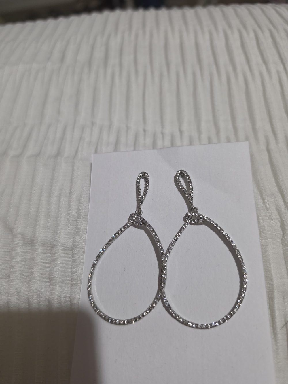 Elegant Silver Sparkly Teardrop Crystal Hoop Earrings